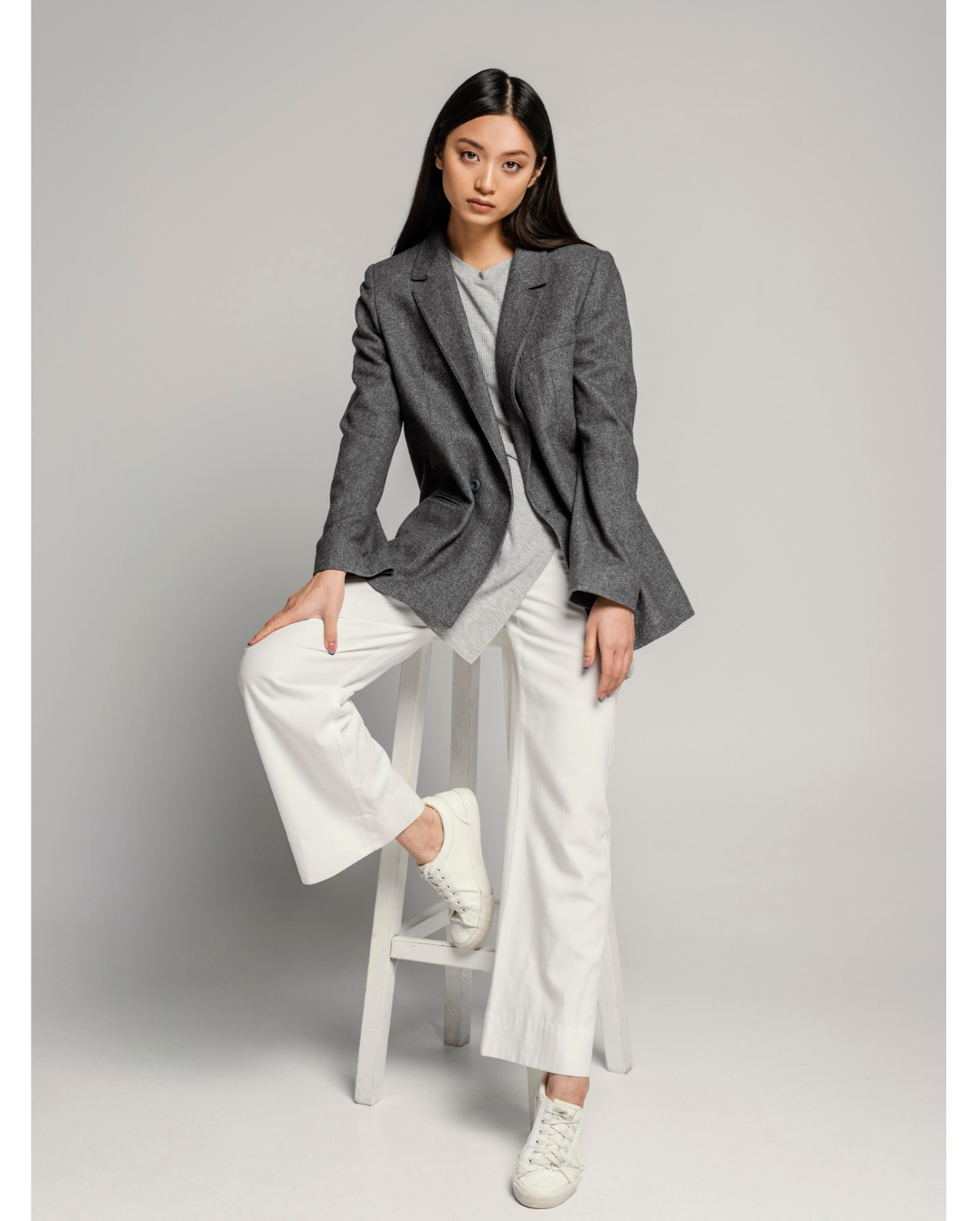 woolen gray blazer for women